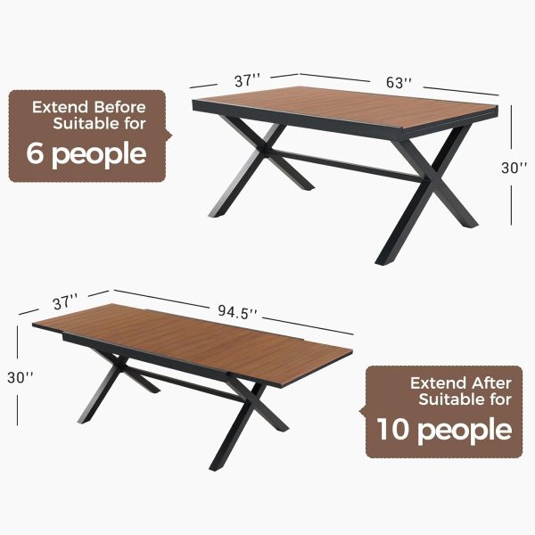 Grand patio 11-Piece Outdoor Dining Set, 10 Leather-Look Wicker Swivel Patio Chairs & 1 Extendable Rectangular Dining Table, Brown