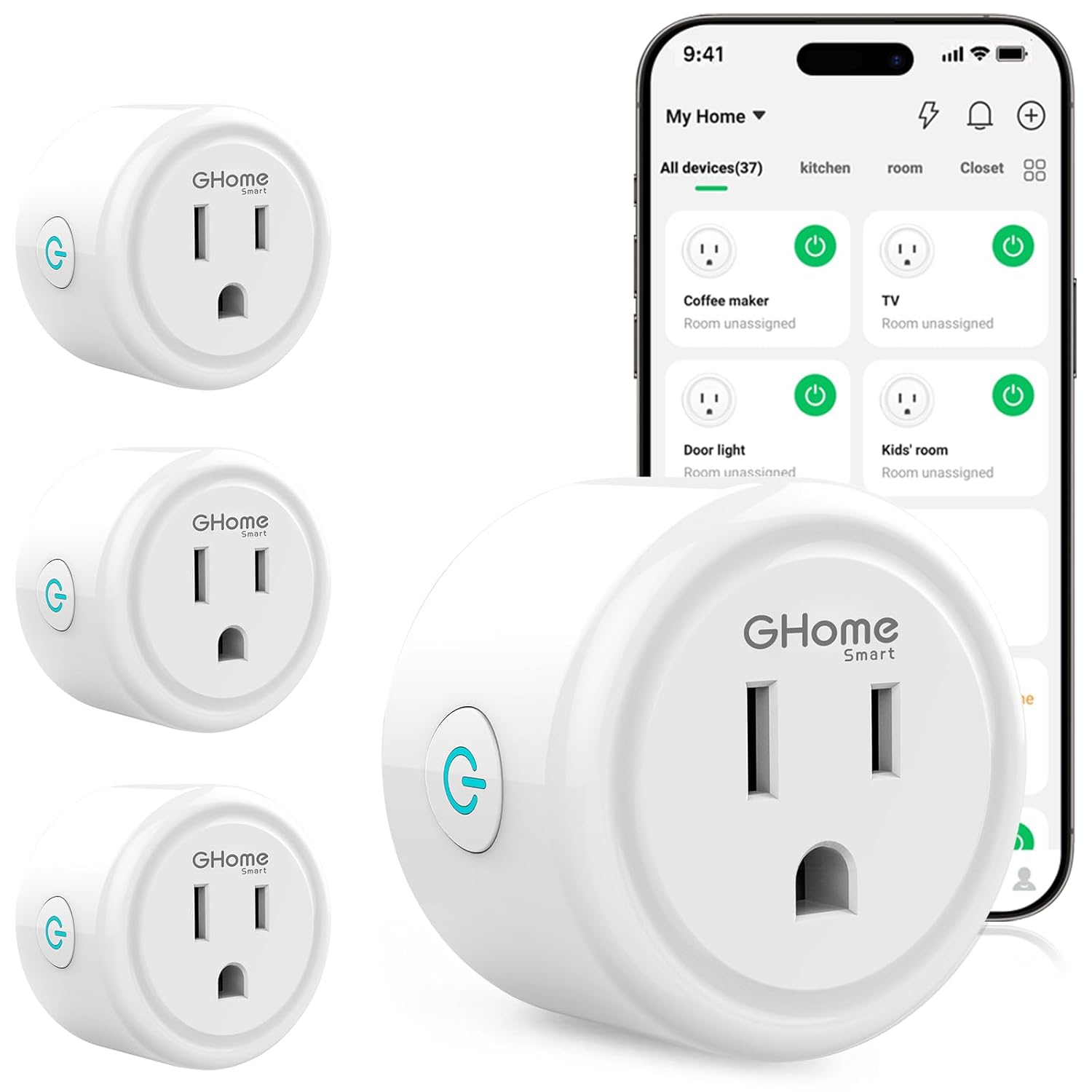 61mwZi5guiL._SL1500_ GHome Smart Plug, WiFi Smart Plugs Work with Alexa and Google Home, Smart Outlet Timer with APP Remote Control, 2.4GHz Wi-Fi Only, No Hub Required, ETL FCC Listed - Image 1