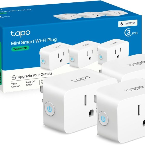 TP-Link Tapo Matter Supported Smart Plug Mini, Compact Design, 15A/1800W Max, Super Easy Setup, Works with Apple Home, Alexa & Google Home, UL Certified, 2.4G Wi-Fi Only, White, Tapo P125M(3-Pack)