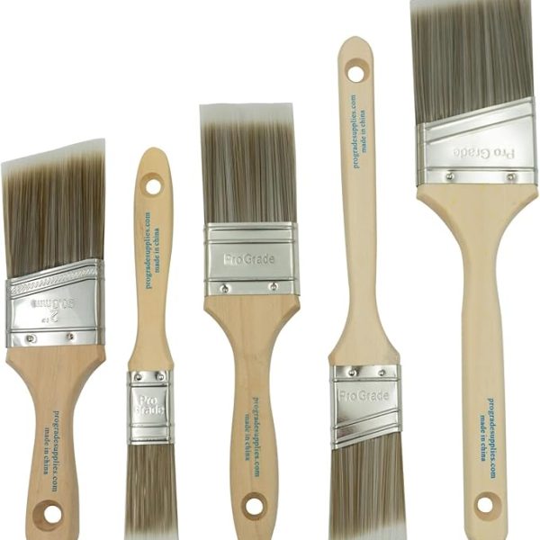 Pro Grade, Paint Brushes, 5-Piece, Paint Brush Set: Flat & Angle Brushes for Latex and Oil Paints, Stains, Interior & Exterior Home Improvement