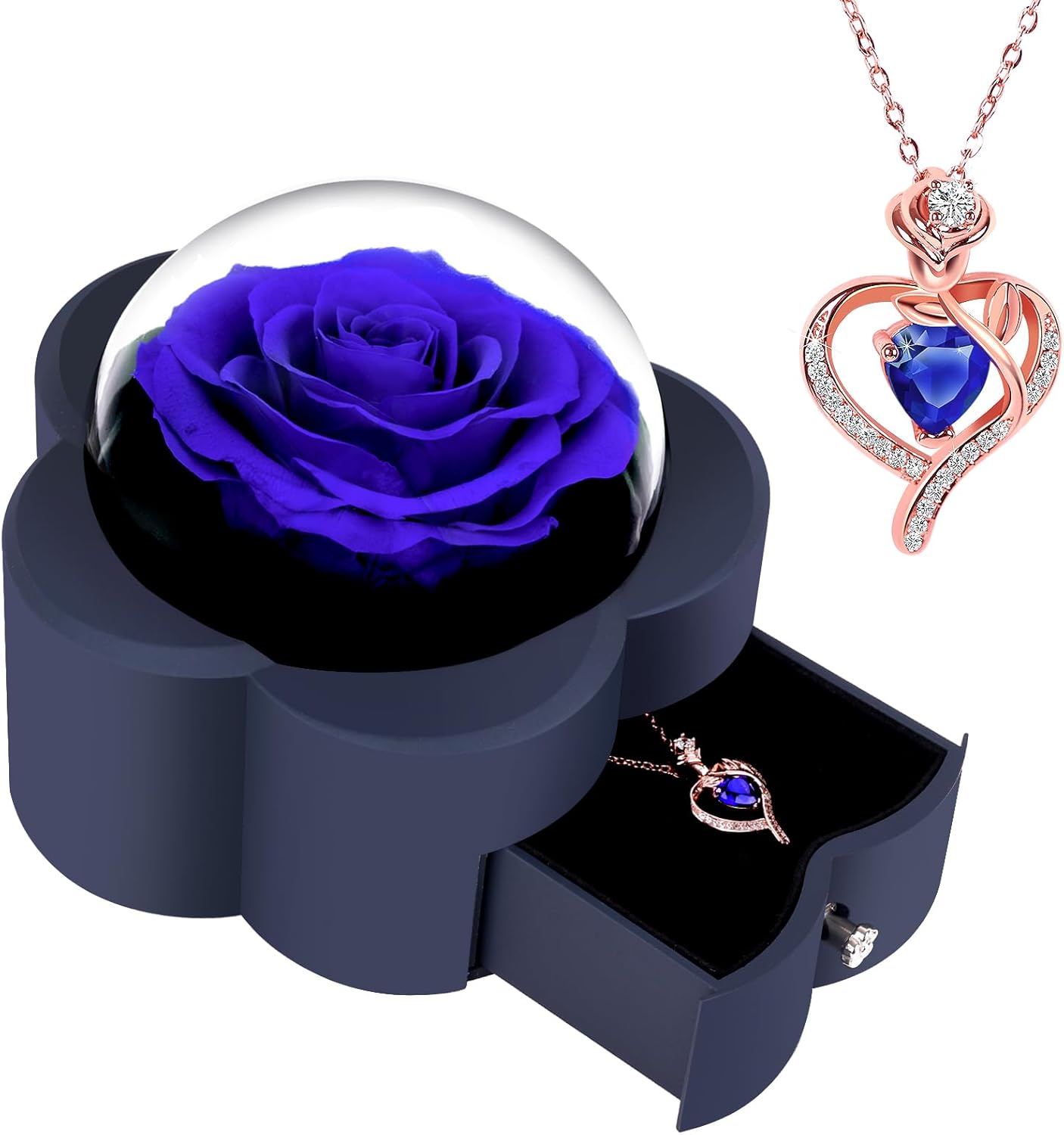61wrbVTCb9L._AC_SL1500_ Preserved Rose with Heart Necklace, Eternal Flower Gift for Mom Wife Girlfriend Women Perfect for Valentine's Day Birthday Anniversary Mother's Day Christmas Blue Rose - Image 1