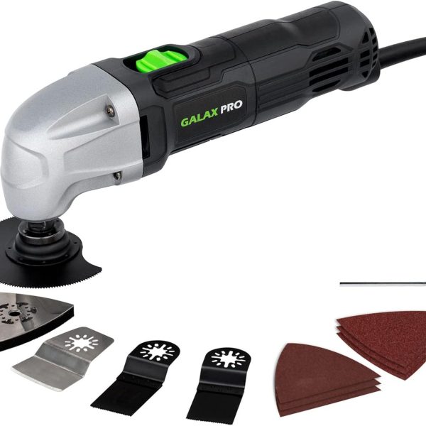 GALAX PRO 22000 OPM 1.5A Oscillating Multi Tool, 3 Degree Oscillating Angle with 3 Pieces Saw Blades, 1 Piece Semi Circle Blade Sanding Plate, 6 Pieces Sanding Papers for Grinding