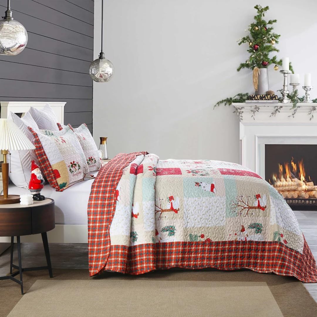 63 MarCielo Christmas Quilt Set, Red, Queen, (B023_Q) - Image 1