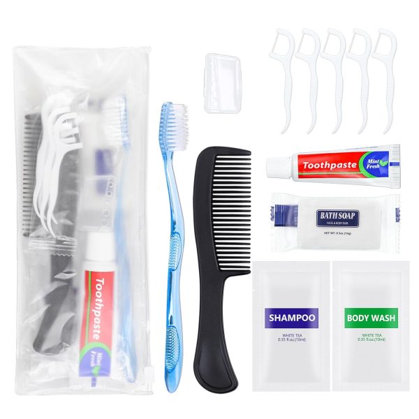 100 Sets Personal Hygiene Kit Basic Toiletry Kits Homeless Supplies Bulk for Travel,Include 100 Toothbrush, 100 Toothpaste, 100 Comb, 100 Bath Soap, 100 Shampoo,100 BodyWash, 500Floss Picks