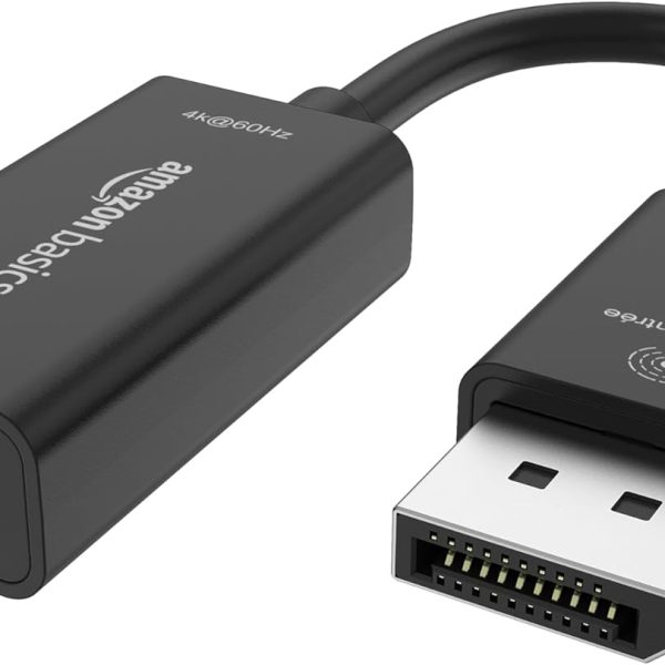 Amazon Basics DisplayPort (4k@60Hz) to HDMI Female Converter (Not Compatible with a USB Port), Black, 9.25 x 0.87 x 0.47 in