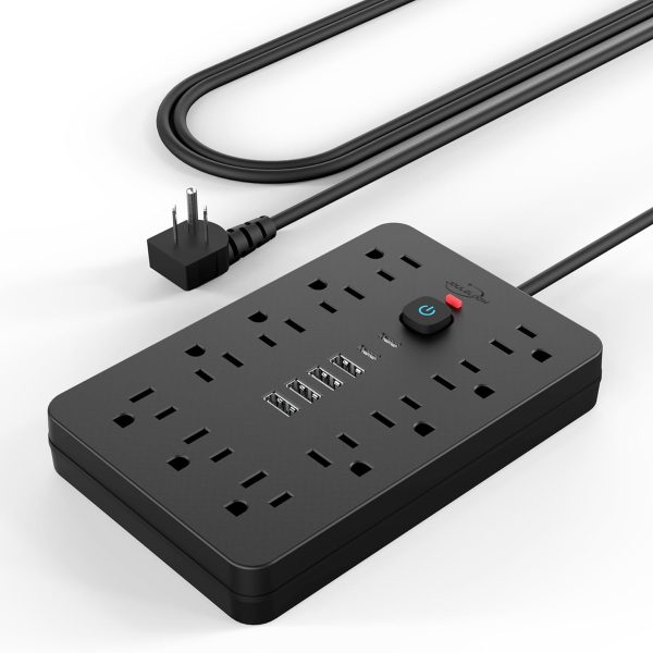 1JouleLoom Power Strip Surge Protector with 11 Outlets, 4 USB and 2 USB C Ports, 5 Ft Extension Cord, Flat Plug, Wall Mount, Overload Protection Desk USB Charging Station for Home, Office（Black）