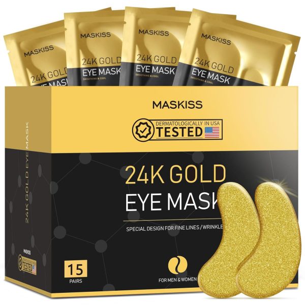 24k Gold Under Eye Patches (15 Pairs), eye mask, Collagen Skin Care Products, Eye Patches for Puffy Eyes, eye masks for dark circles and puffiness