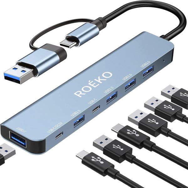 USB Hub 3.0,USB C hub,USB hub with USB C Multiport Adapter, USB Splitter with 1xUSB 3.0,4xUSB2.0,2 x USB C,USB c hub for MacBook Pro/PC/Laptop/Tablet Devices (Grey 7in1)