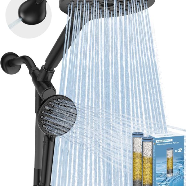 MakeFit Dual Filtered Rain Shower Head Combo, High Pressure Handheld Shower Head with Adjustable Bar - Rainfall Shower Head And Showerhead with Filter for Hard Water - Removes Chlorine