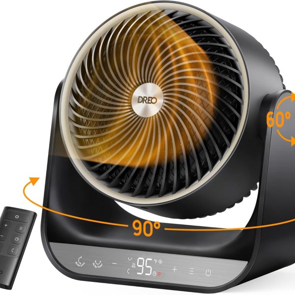 Dreo Whole Room Heater 714, 60° Vertical & 90° Horizontal 3D Oscillating Heating, 12 ft/s Long-Range Circulator, 3 Heat & 3 Fan Settings, Space Heaters for Indoor Use, Bedroom, Office, Black