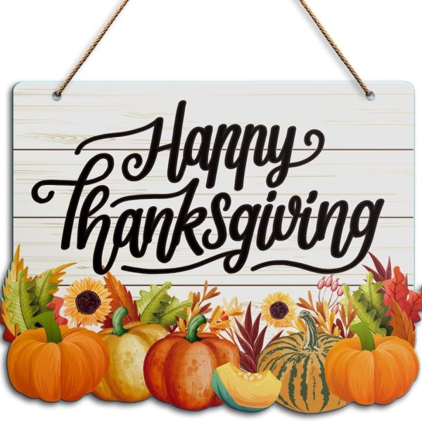 Fall Happy Thanksgiving Wall Decor Sign, Fall Pumpkin Sunflower Home Sign for Front Door Porch Decorations Autumn Maple Leaf Farmhouse Thanksgiving Party Home Hanging Wall Decor Sign Plaque