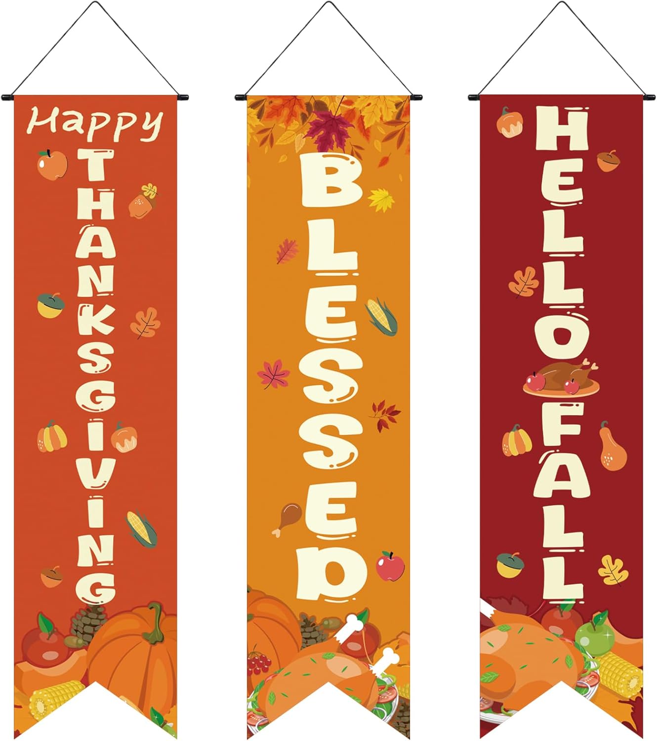 71Tg91nNYoL._AC_SL1500_ Happy Thankgiving Banner with Pumpkin Maple Leaves Autumn Hanging Banner Porch Sign Hello Fall Thanksgiving Party Decorations Hanging For Indoor Outdoor Wall Door Decoration - Image 1