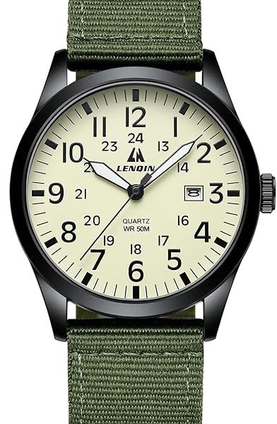 LN LENQIN Mens Watches Unisex Military Sport Nylon Strap Stylish Luminous Fashion Analog Quartz Watch for Men Waterproof Army Tactical Casual Wristwatch