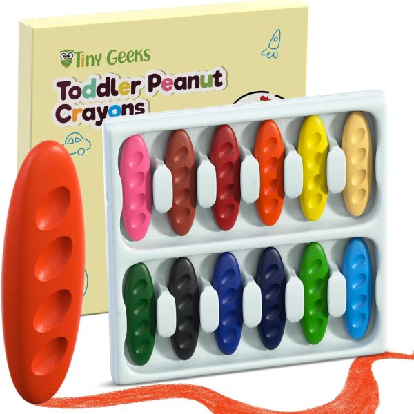 12 Peanut Crayons - Non Toxic Crayons for Toddlers - Washable for Kids Ages 4-8 - Easy To Hold - Toddlers 2-4 Years - Ergonomic Shape