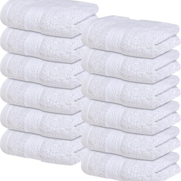Infinitee Xclusives Luxury Wash Cloths for Showering [13x13] – 100% Cotton Washcloths [Pack of 12], Soft and Absorbent Face Towels for Bathroom Wash Clothes, Gym, and Spa (Brilliant White)