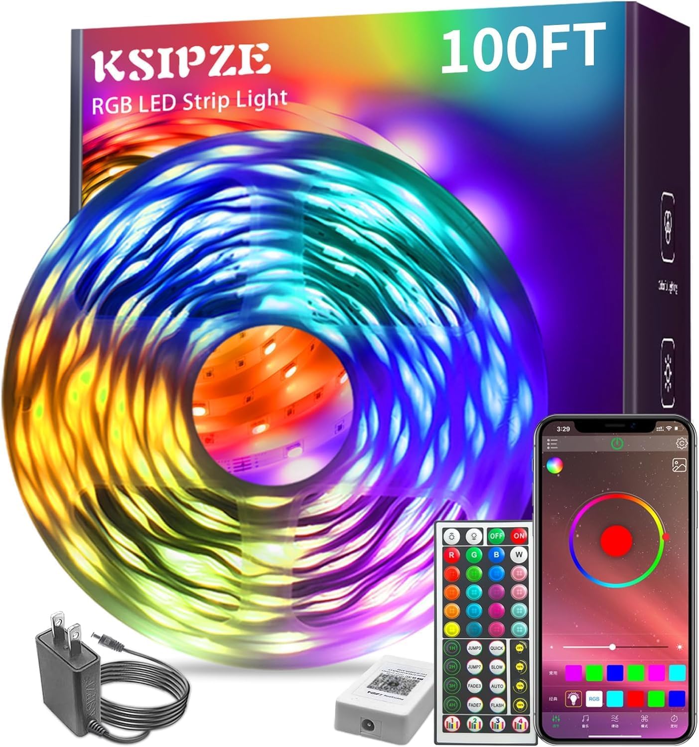 71lntIT6FfL._AC_SL1500_ KSIPZE 100ft Led Strip Lights RGB Music Sync Color Changing Led Lights with Smart App Control Remote Led Lights for Bedroom Room Lighting Flexible Home Décor - Image 1