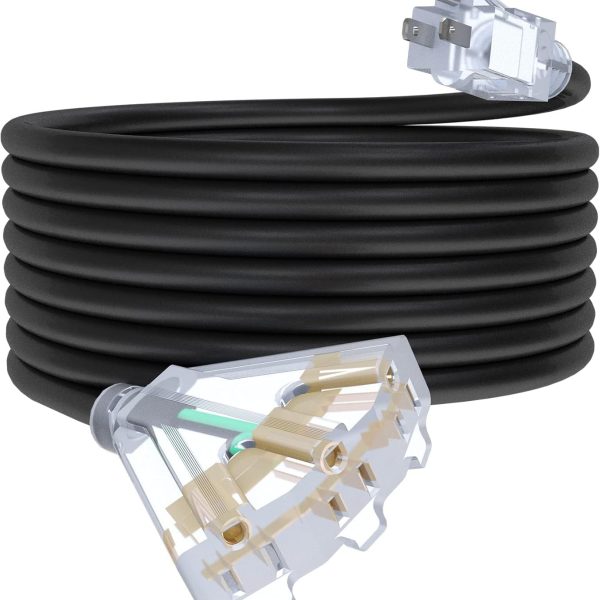 25Ft 12/3 Outdoor Extension Cord with 3-Outlets, Heavy Duty 12 Gauge 3 Prong Extension Cord Waterproof with Lighted end, 15A 12AWG 1875W SJTW, ETL Listed - Great for Garage, Garden and Home, Black
