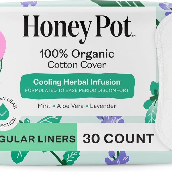 The Honey Pot Company - Herbal Everyday Panty Liners for Women - Infused w/Essential Oils for Cooling Effect & Organic Cotton Cover - Feminine Care - 30 ct
