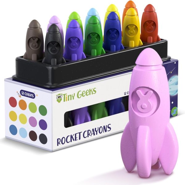 12 Rocket Crayons - Non Toxic, Washable - For Toddlers, Kids Ages 4-8 - Easy To Hold, Baby's Crayons For Toddlers 3-10 Years