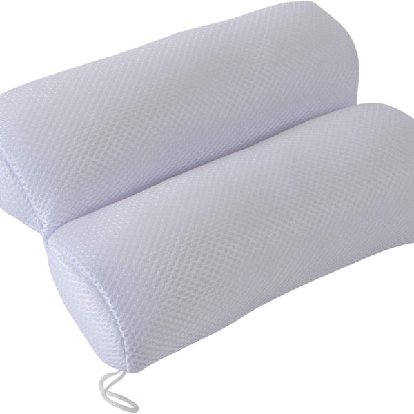 Bath Bliss, Suction Cups, Powerful Gripping, Machine Washable, Spa Experience, Breathable Ultra Comfort Dual Chamber Bath Pillow, 11"x 7.5"x 2.75", White