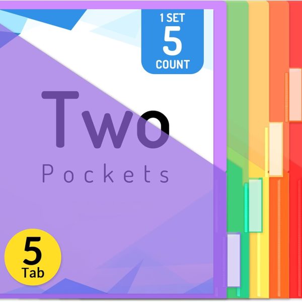 Forvencer 5 Count Dividers with Pockets, 5 Tab Dividers for 3 Ring Binder with Pockets, Subject Divider with Pocket, Premium Quality Notebook Divider with Pocket, Multicolor, 1 Set