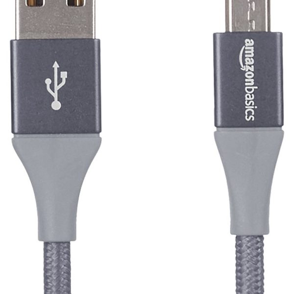Amazon Basics Micro USB to USB-A 2.0 Fast Charging Cable, Nylon Braided Cord, 480Mbps Transfer Speed, 6 Foot, Dark Gray