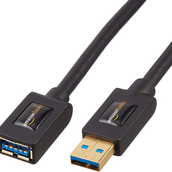 Amazon Basics 2-Pack USB-A 3.0 Extension Cable, 4.8Gbps High-Speed, Male to Female Gold-Plated Connectors, 3 Foot, Black