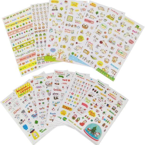 yueton 12 Sheet Cute Cartoon Transparent Calendar Diary Book Sticker Scrapbook Planner Decoration (Pig&Cat)