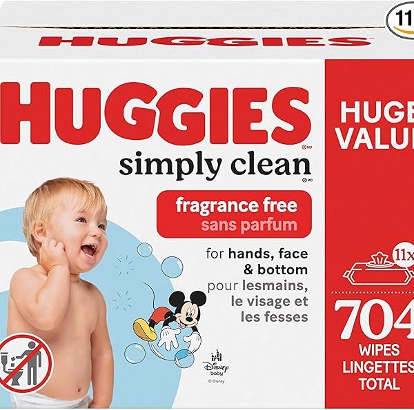 Huggies Simply Clean Unscented Baby Diaper Wipes, 11 Flip-Top Packs (704 Wipes Total), Packaging May Vary