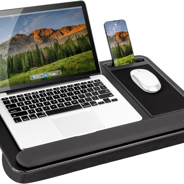 LAPGEAR Home Office Pro Lap Desk with Wrist Rest, Mouse Pad, and Phone Holder - Black Carbon - Fits up to 15.6 Inch Laptops - Style No. 91598