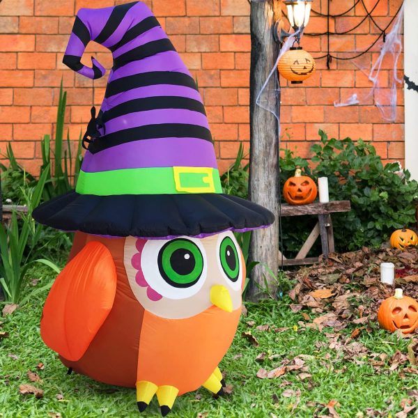 XL Halloween Decorations Inflatables 6’ Hootie The Wizard Owl Yard Blow Up for Halloween Decorations Outside, 6’ Tall x 4’ Wide x 4’ deep, by HappyThings!