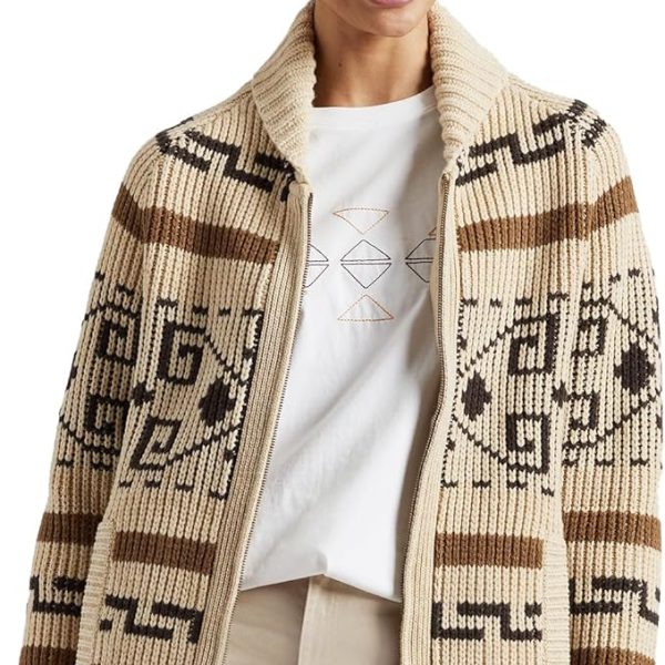 Pendleton Women’s Westerley, Cardigan Sweater, 100% Virgin Wool, Sweaters for Women, Heavy Cable Knitted Sweater - Tan/Brown