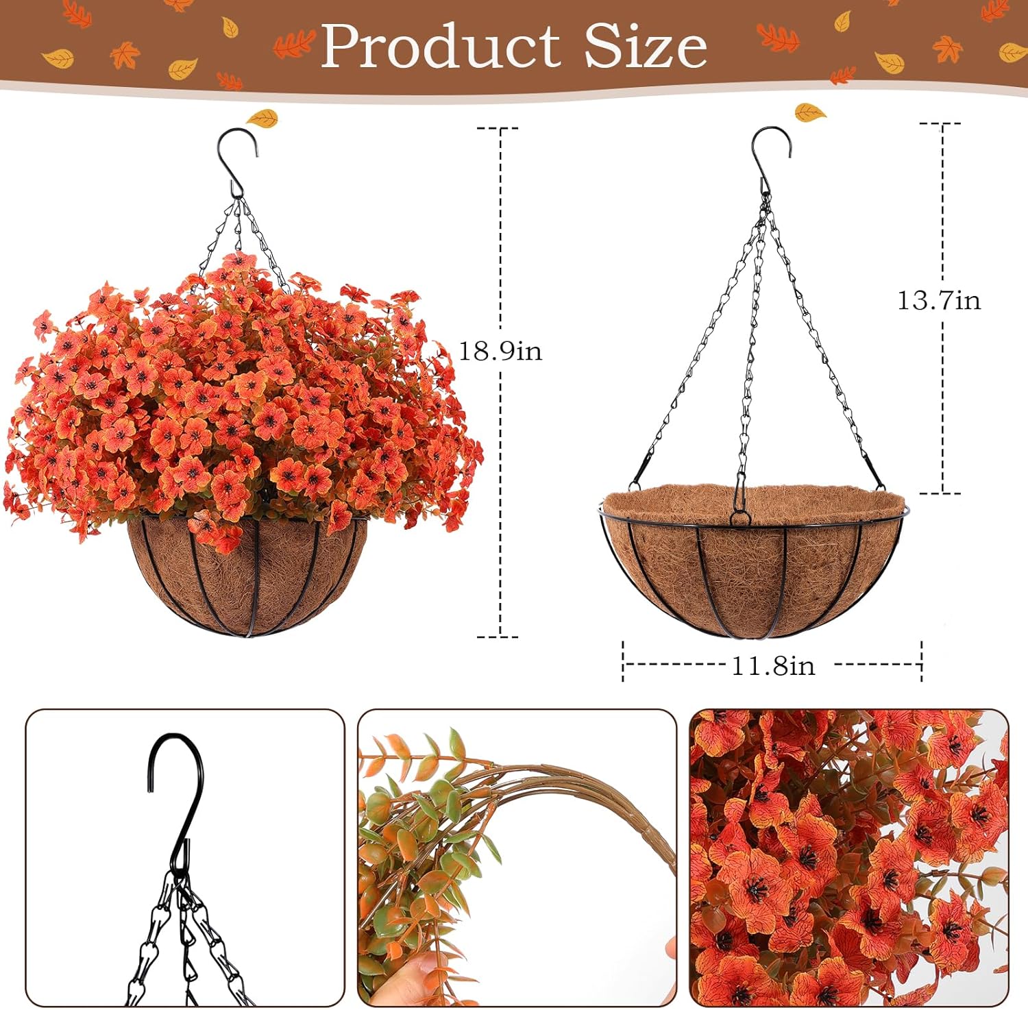 81PvYsKjBVL._AC_SL1500_ Hananona 24 Pcs Artficial Outdoor Flowers with Hanging Baskets, Orange Fall mums 2 Pack Hanging Planter with Outdoor Fall Flowers for Autumn Porch Garden and Home Patio Yard Decor (2, Orange) - Image 1
