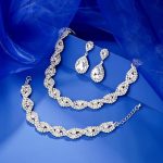 3/4 Pieces Women Jewelry Set Artificial Rhinestone Crystal Bride Statement Choker Necklace Tiara Crown Link Bangle Bracelet Teardrop Dangle Earrings Set