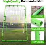 4×7ft Rebounder Net，Soccer Rebounder with Adjustable 5 Angles，6 Ground Stakes，1 Glove，Baseball Rebounder Net with Fluorescent Green Pitching Target，Net for Individual/Team Baseball Training