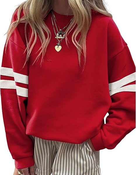 SELINK Womens Varsity Striped Oversized Sweatshirt Crewneck Long Sleeve Casual Fashion Pullover Top Fall Outfits