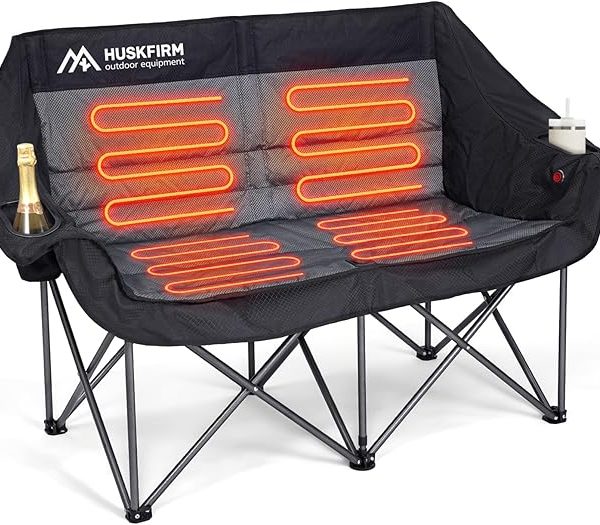 Heated Double Camping Chair, Heated Camping Chair with 3 Adjustable Temperatures and 4 Heating Zones,Portable Heated Chairs Outdoor Sports Support 650lbs（Battery Not Included）