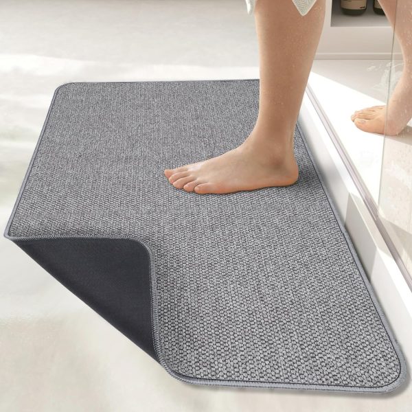 Bath Mat,Ultra Thin Bathroom Rugs,Rubber Bath Mats for Bathroom,No Slip Bath Rugs,Quick Dry,Machine Washable,Low Pile,Absorbent,Shower Outside,Sink,Home Decor Accessories.Grey,1'5"x2'3"(17x27Inch)