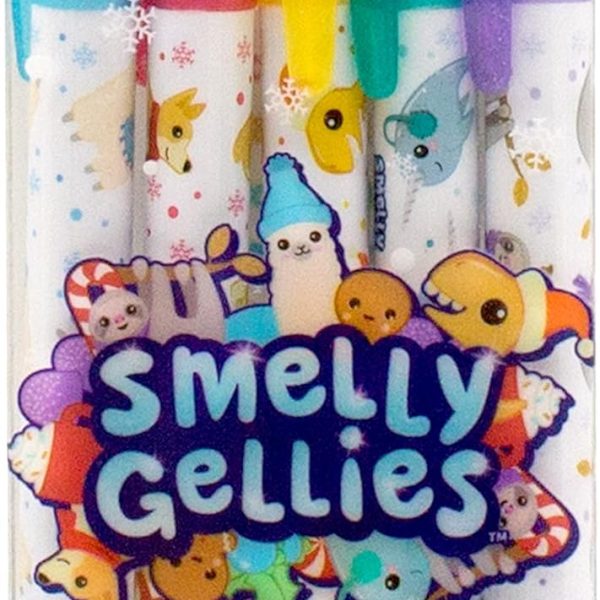Holiday Smelly Gellies - Patented Gourmet Scented Glidewrite Glitter Gel Coloring Sticks, Crayons, Highlighters - 5 Count - Gifts for Kids, Stocking Stuffer