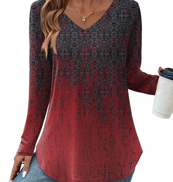 Zeagoo Long Sleeve Tops for Women Casual V Neck Shirt Loose Fall Basic Tee Dressy Work Blouses 2025