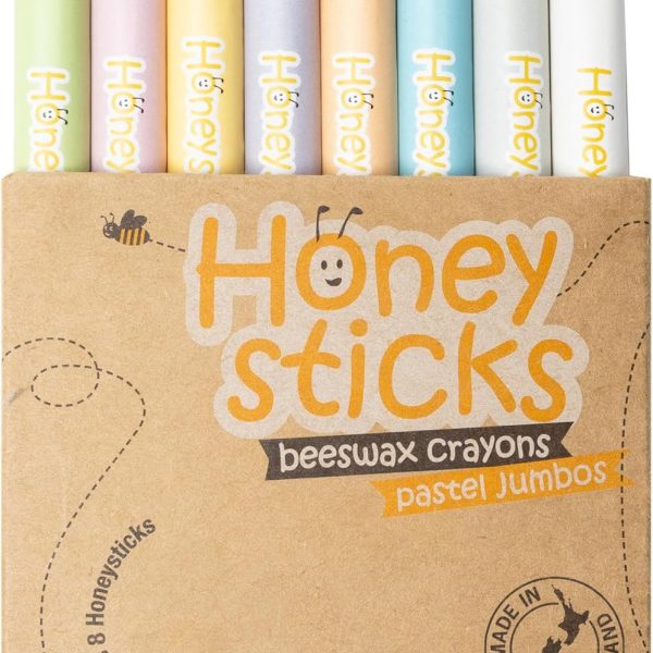 Honeysticks Jumbo Crayons (8 Pack) - Pastel Colored Non Toxic Crayons - 100% Pure Beeswax and Food Grade Colors - Large, Easy to Hold and Use - Preschool Art Supplies for Toddlers/Kids 3-5, 4-8
