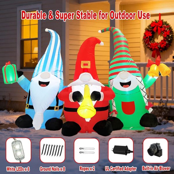 6 FT Long Christmas 3 Gnomes Inflatables Outdoor Decorations, Xmas Cute Blow Up Yard Decoration, Built-in LED Lights for Holiday Indoor Party Garden Lawn Decor for Kids