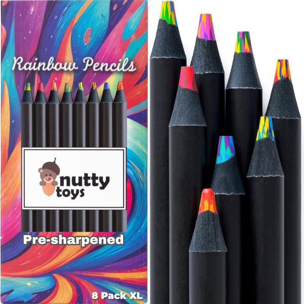 nutty toys Jumbo Rainbow Pencils - 8 Pre-sharpened Multicolored Pencils, Top Boy & Girl Stocking Stuffers, Goodie Bag Party Favors & Colored Crayon Gift Idea 2025, Cool Art Supplies for Kids & Adults