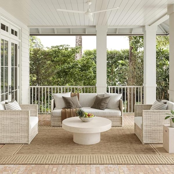 nuLOOM 9'6" x 12' Outdoor Area Rug, Casual Design With Striped Border, Stain Resistant, Highly Durable, For Patio, Balcony, Bedroom, Living Room, Dining Room, Bathroom, Light Brown