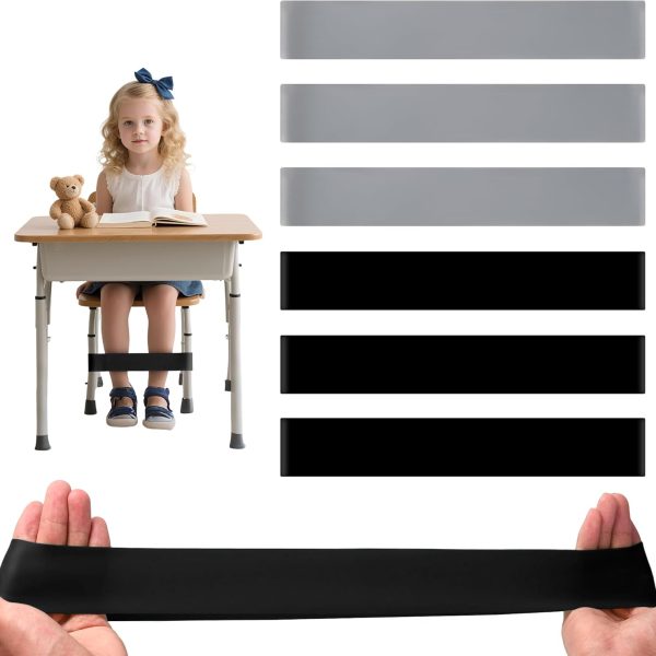 6 PCS Chair Bands for Kids With Fidgety Feet Colorful Chair Fidget Bands Desks Stretch Foot Band for ADHD Sensory Flexible Band Classroom Home Chair Fidget Tools (Black + Grey, 6 pcs)