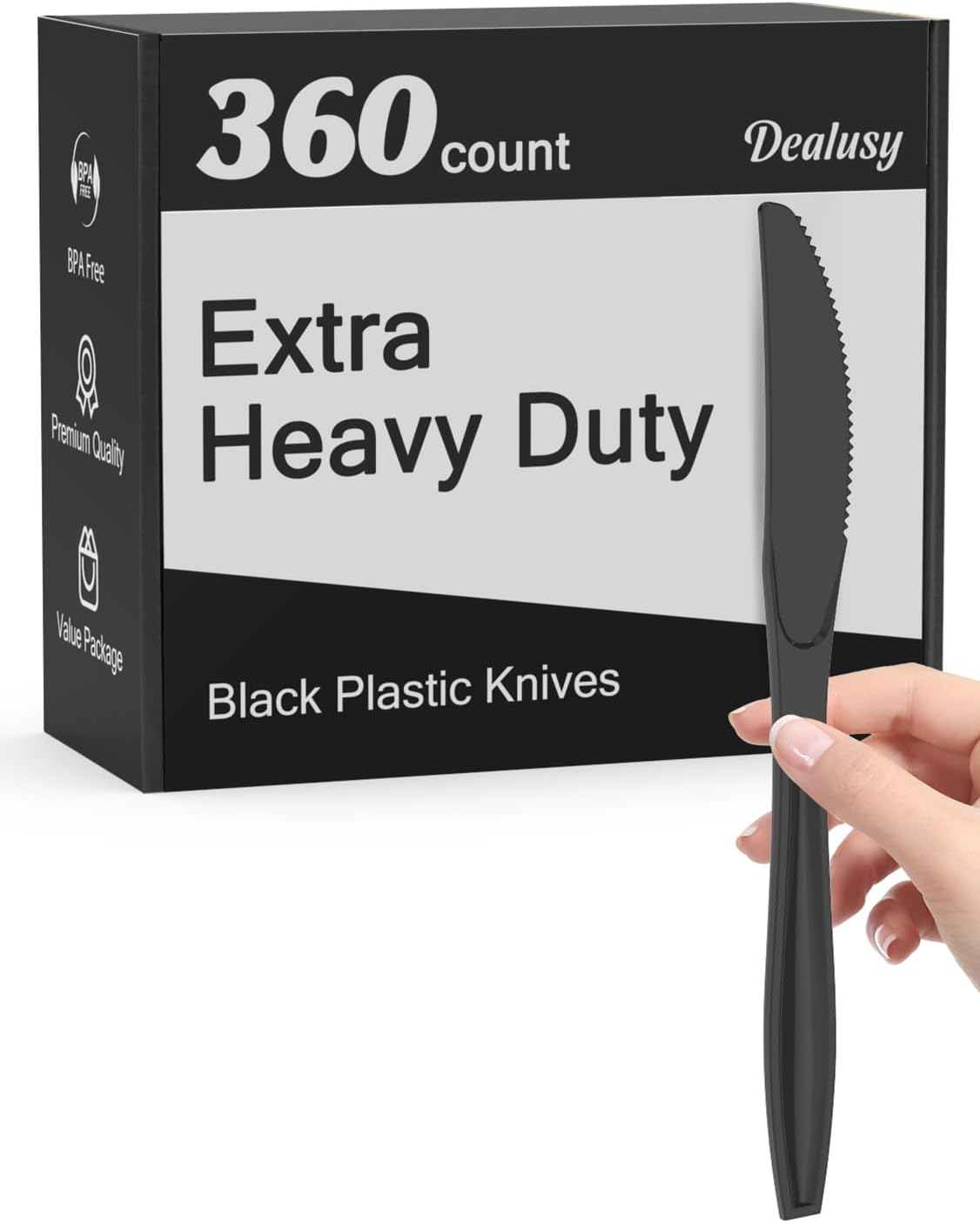 JA16 360 Count Extra Heavy Duty Black Plastic Knives Disposable, BPA-Free, Heat Resistant, Solid and Durable Disposable Knives Bulk, Premium Plastic Knives heavy duty for Party Supply - Image 1