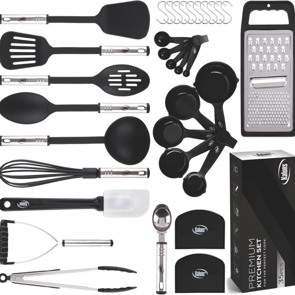 Kitchen Utensils Set 35 PCS Cooking Utensils Set, Nonstick and Heat Resistant Nylon Stainless Steel Silicone Spatula Set - Kitchen Gadgets Home Essentials Kitchen Accessories, Apartment Must Haves