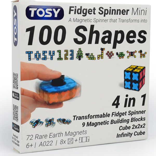 TOSY Magnet Fidget Spinner Mini - 8 Blocks, 3 in 1 Toy: Transformable Fidget Spinner, Infinity Cube, 2x2 Puzzle Cube, Christmas Stocking Stuffers Gift for Kids/Adults, STEM Sensory Stress Relief Toy