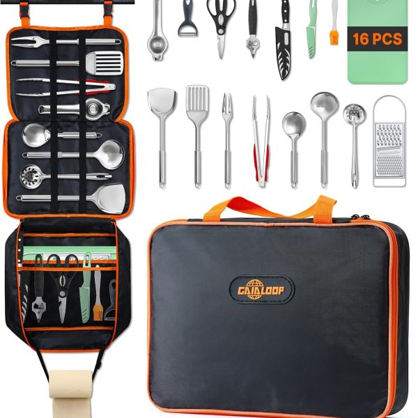 Portable Camping Cooking Utensils Set, Camp Kitchen & Campfire Cooking Equipment, RV Essentials, Camper Must-Haves Accessories, Outdoors Cookware, Christmas Stocking Stuffers Gifts