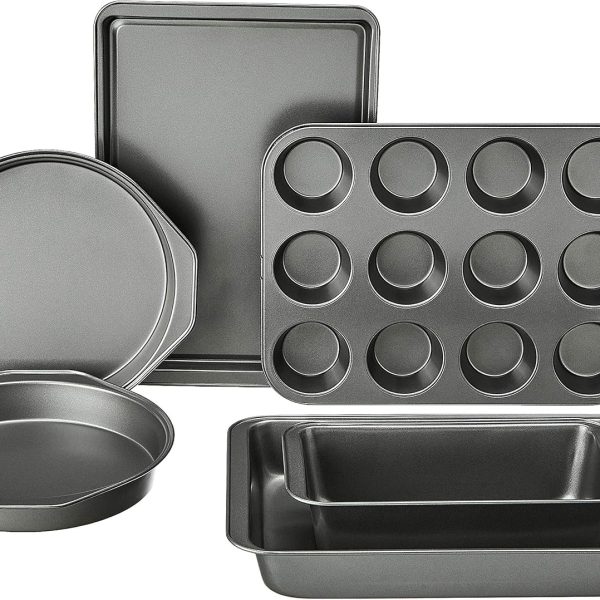 Amazon Basics 6 Piece Nonstick, Carbon Steel Oven Safe Bakeware Set with Cake, Muffin, Cookie, and Loaf Pans, 6 Piece, 16.25 x 11.75 x 6.25 inches